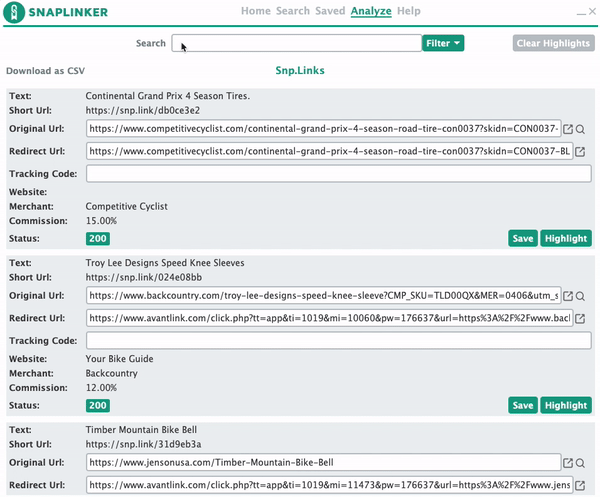 SnapLinker user interface with integrated search