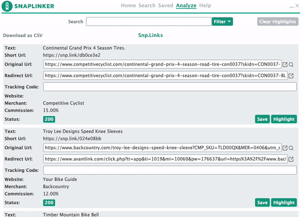 New SnapLinker user interface demonstrating scan for snp.links and other data